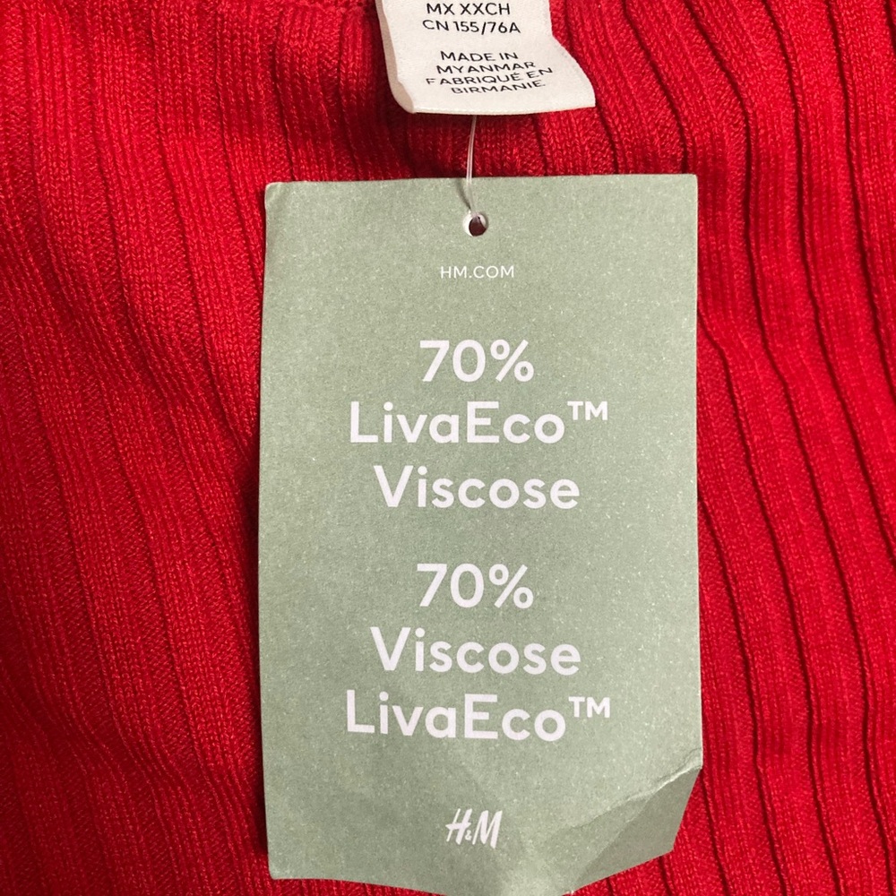 H&M Red Ribbed Long Sleeve Bodycon Midi Dress - Picture 9 of 10